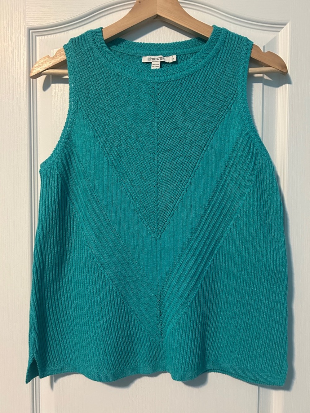 Chico's Teal Ribbed Knit Sleeveless Sweater Tank Top Women’s Medium